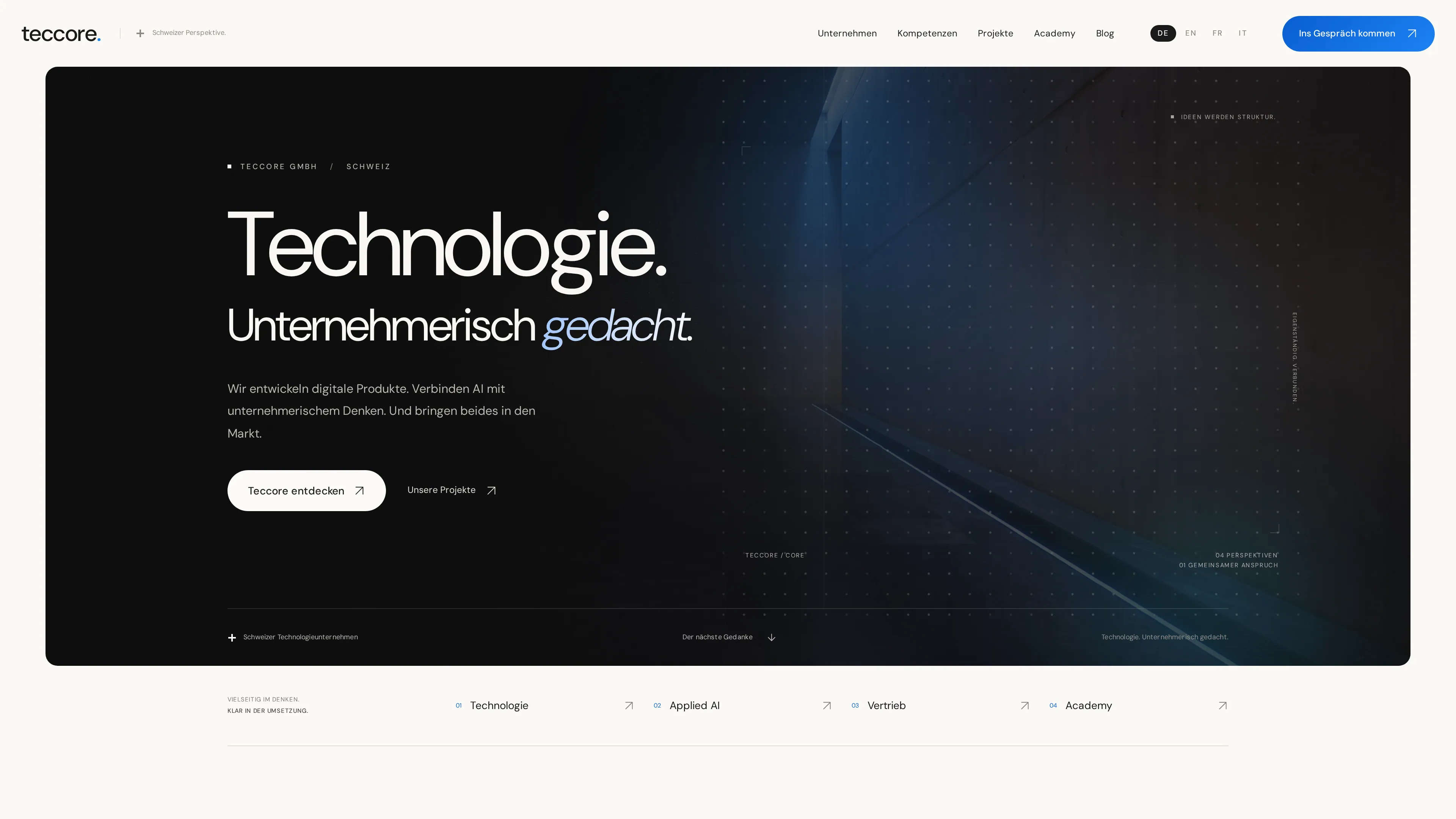 Startseite von teccore.ch am Desktop