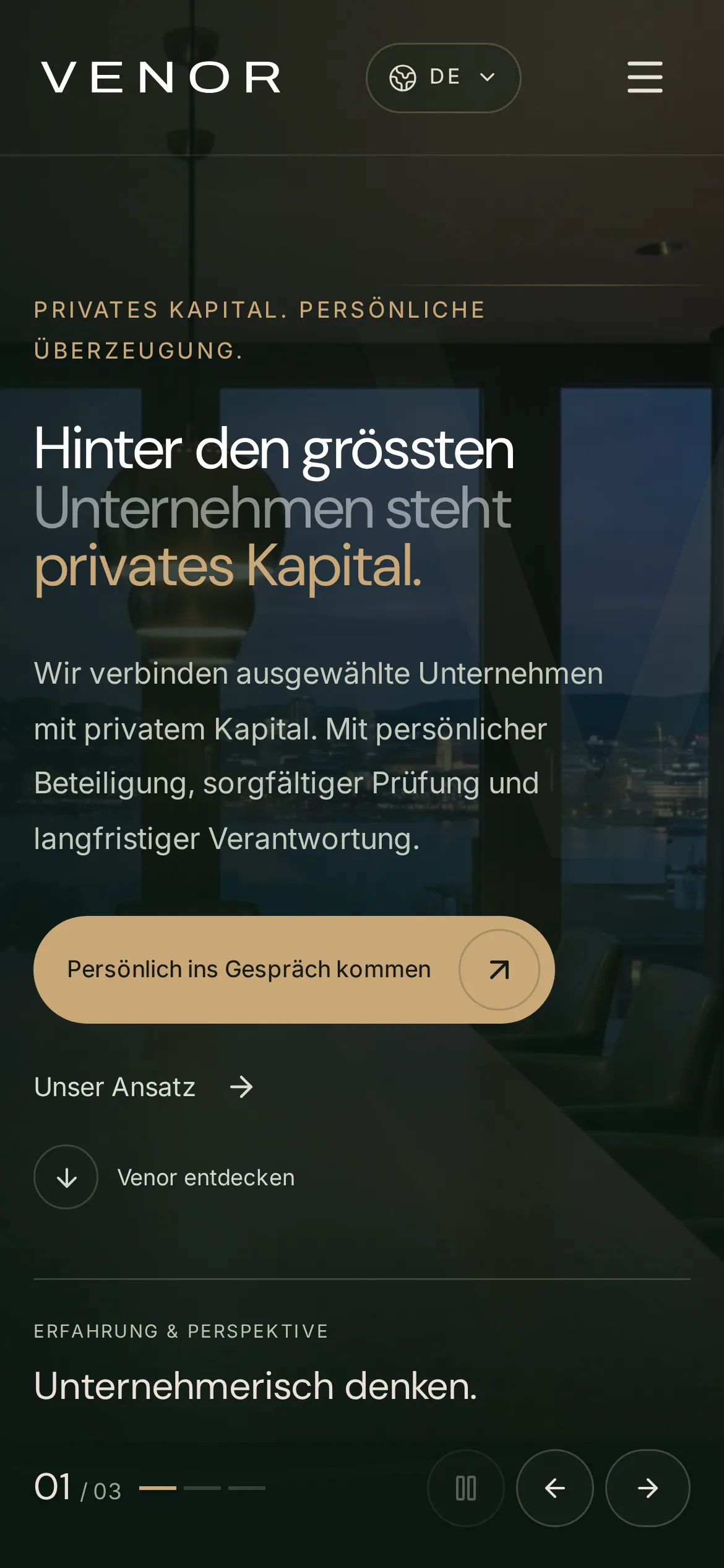 Startseite von VENOR am Smartphone