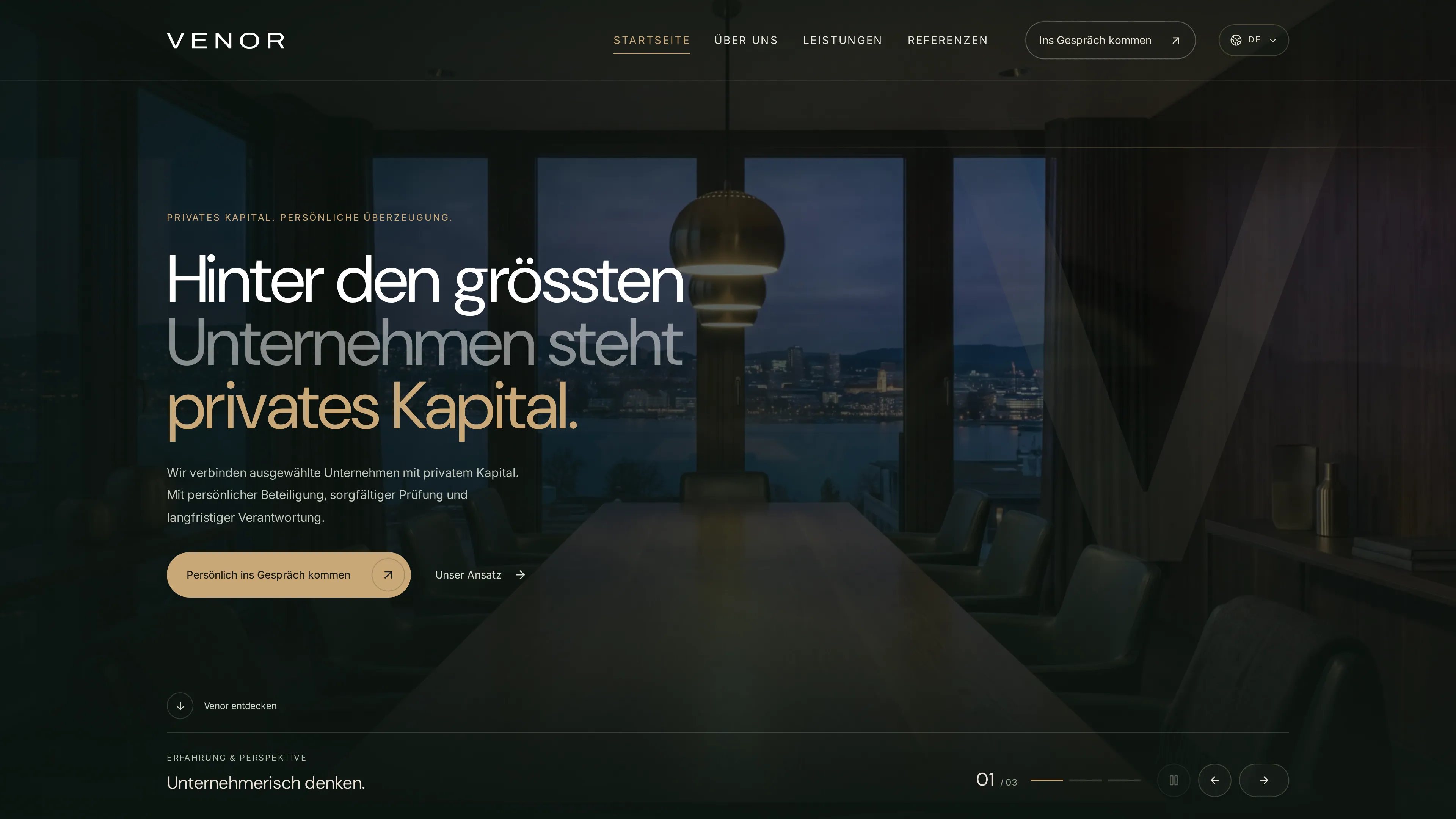 Startseite von VENOR am Desktop